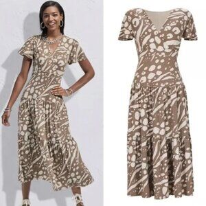 Cabi Swoon Abstract Print Midi Dress – Taupe – Size Small – EUC